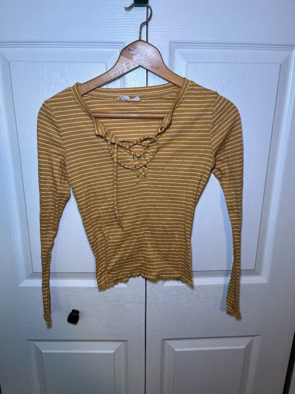 Pink Republic Mustard Striped Lace Up Top XS